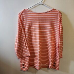 Norm Thompson Vintage Orange White Striped Boat Neck Sweater XL Button Hem